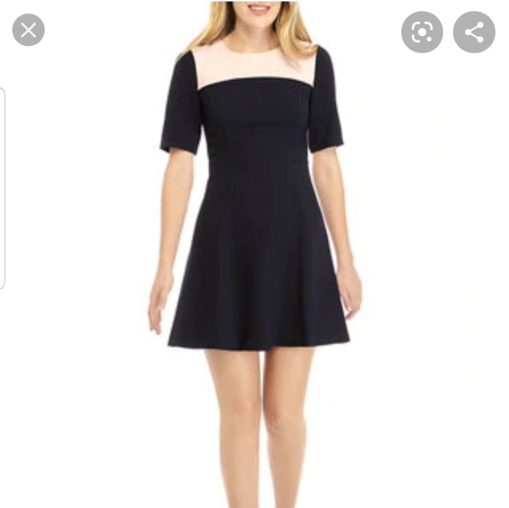 Colorblock Crepe Fit and Flare Dress